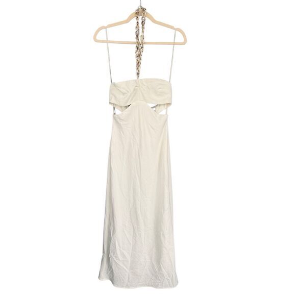 B8 ZARA Women's Cutout Chain Detail Halter Midi Dress Ecru‎ Size Small NWT - Picture 1 of 7